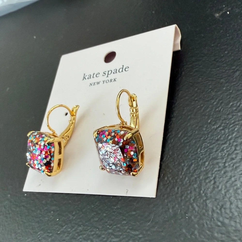 KATE SPADE NEW Glitter Small Square Level back earrings